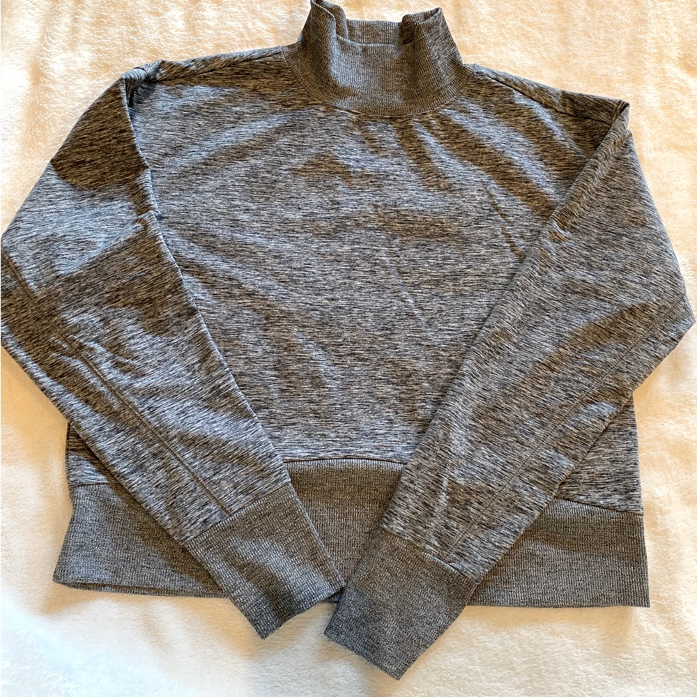 Zella Seamless Jacquard Mock Neck Base Layer Top Grey